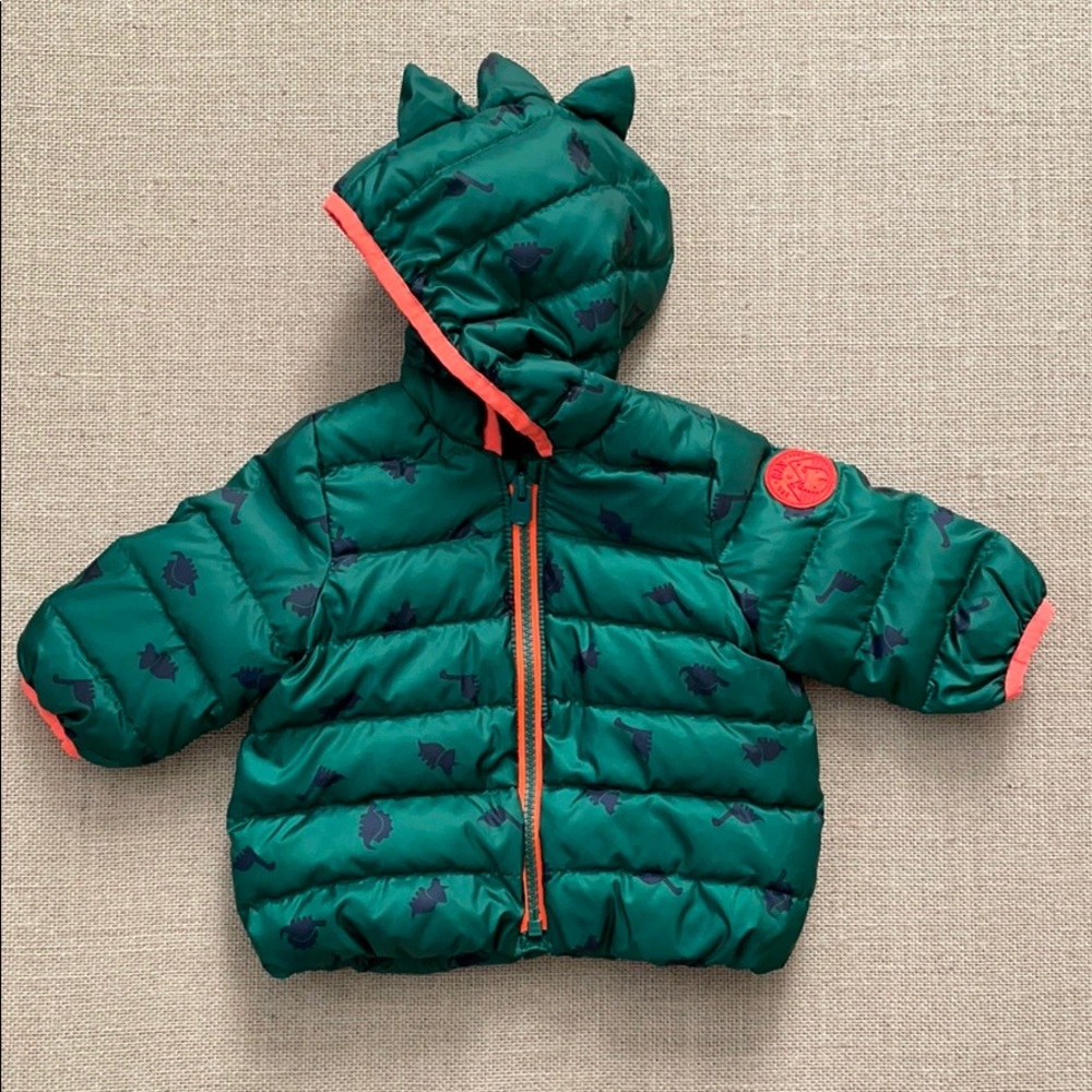EUC Gap dinosaur hooded packable down puffer coat